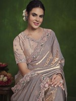 Light Grey Two Tone Satin Silk Saree With Stitched Blouse